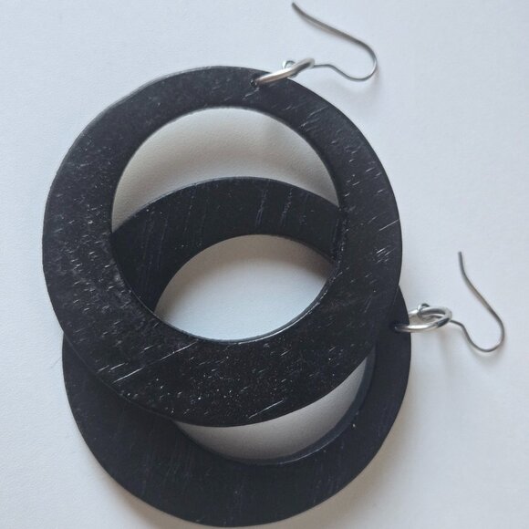 Vintage Runway Solid Wood Oversize Circle Earrings - Picture 1 of 4